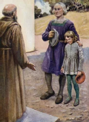 Kolumbus und sein Sohn Diego am Tor des Klosters
